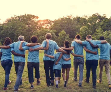 Group of employees together as a team